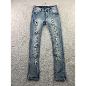 Rue21 Jeans Womens 0 Light Blue Distressed Ripped Skinny Denim Raw Hem Pants